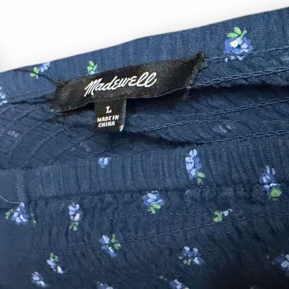 MADEWELL Women’s Classic Indigo Lucille Balloon Sleeve Smocked Top Size Large - Picture 6 of 7